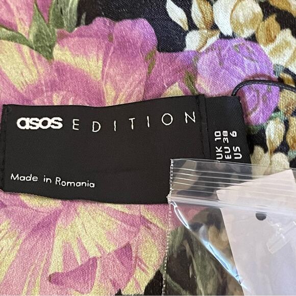 Asos Edition V Neck Oversized Midi Dress Drawstring Waist Floral Print Size 6 - Picture 6 of 11